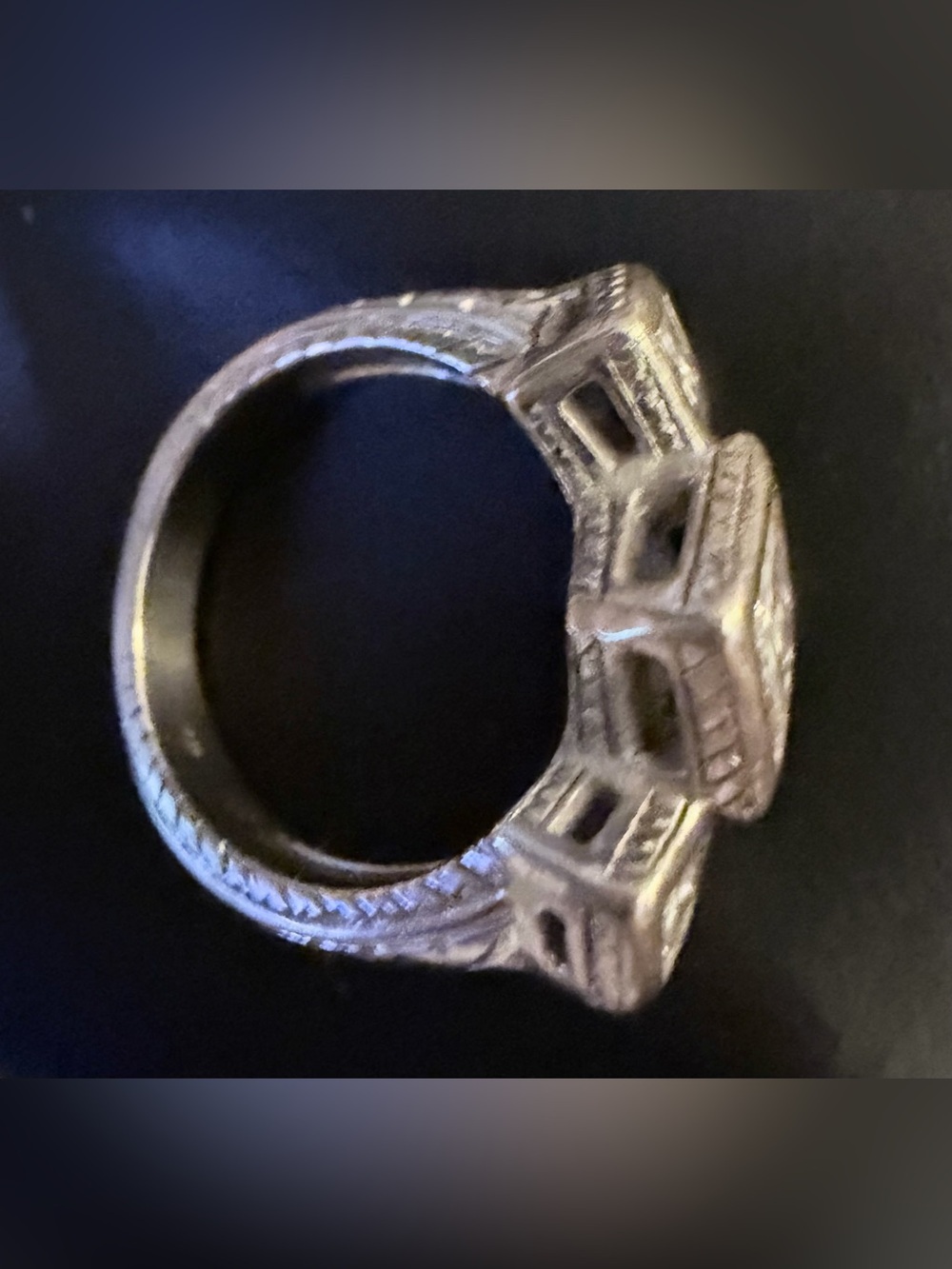 14k Gold Handcrafted 3 Diamond setting 1930’s Inspired Chevron Engagement Ring